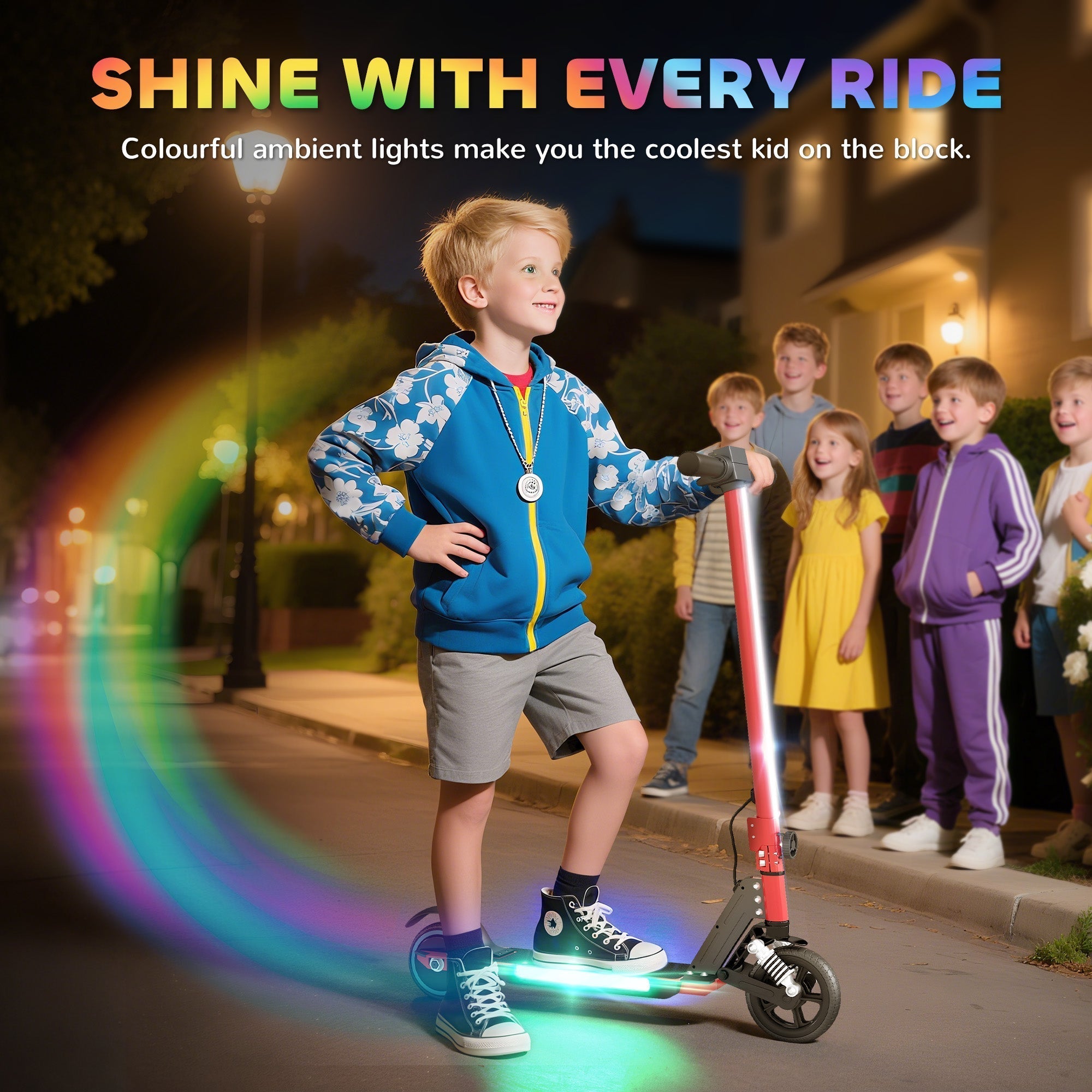 SPORTNOW Folding Electric Scooter for Kids, with Dual Brakes, Front Suspension, LED Colourful Lights, Red
