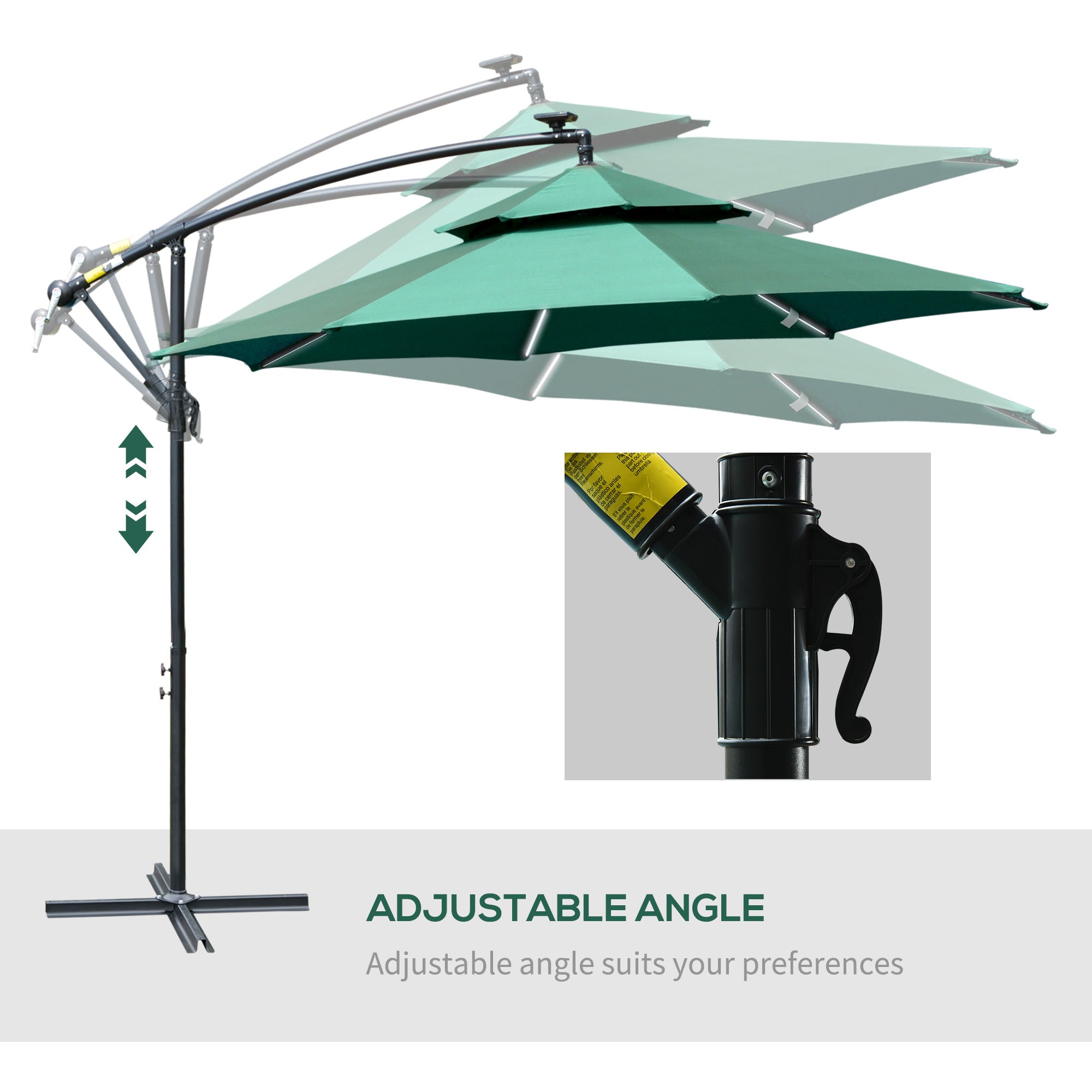 Outsunny 3m LED Light Overhanging Parasol - Green
