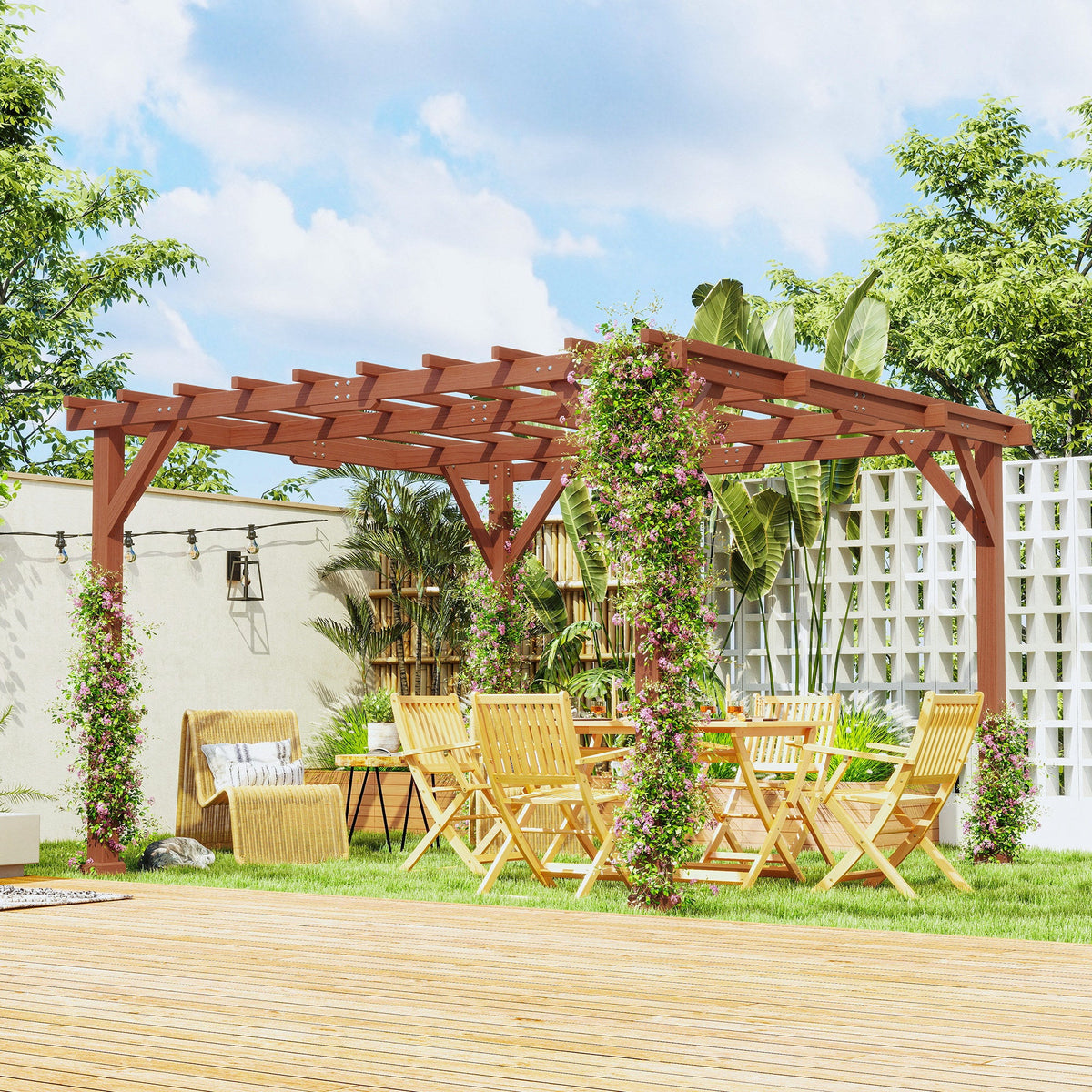 Outsunny 3.3 x 3.3 m Wooden Pergola Kit, Graden Pergola Gazebo Grape Trellis with Stable Structure for Climbing Vines, Flowers