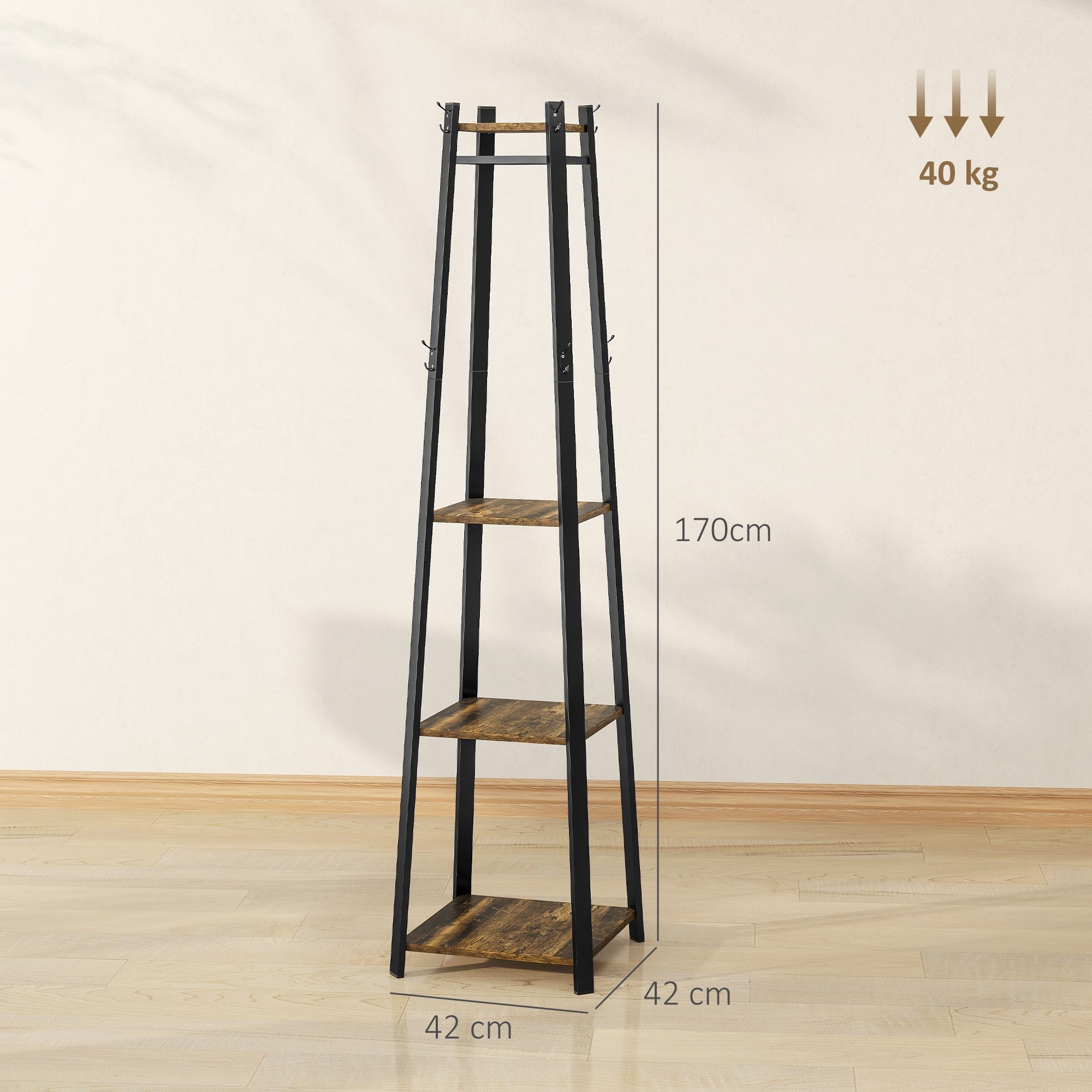 HOMCOM Compact Freestanding Coat Rack - Black/Brown