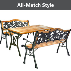 Weatherproof Garden Bench with Iron Structure and Solid Wood Slats Seat