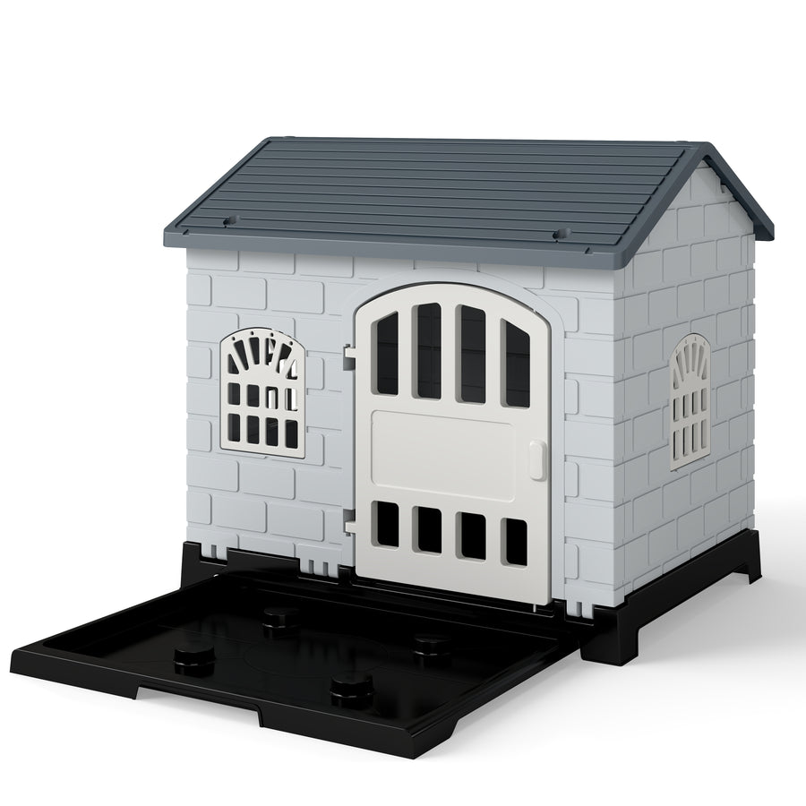 Weatherproof Pet Shelter with Removable Toilet Tray-Dark Grey