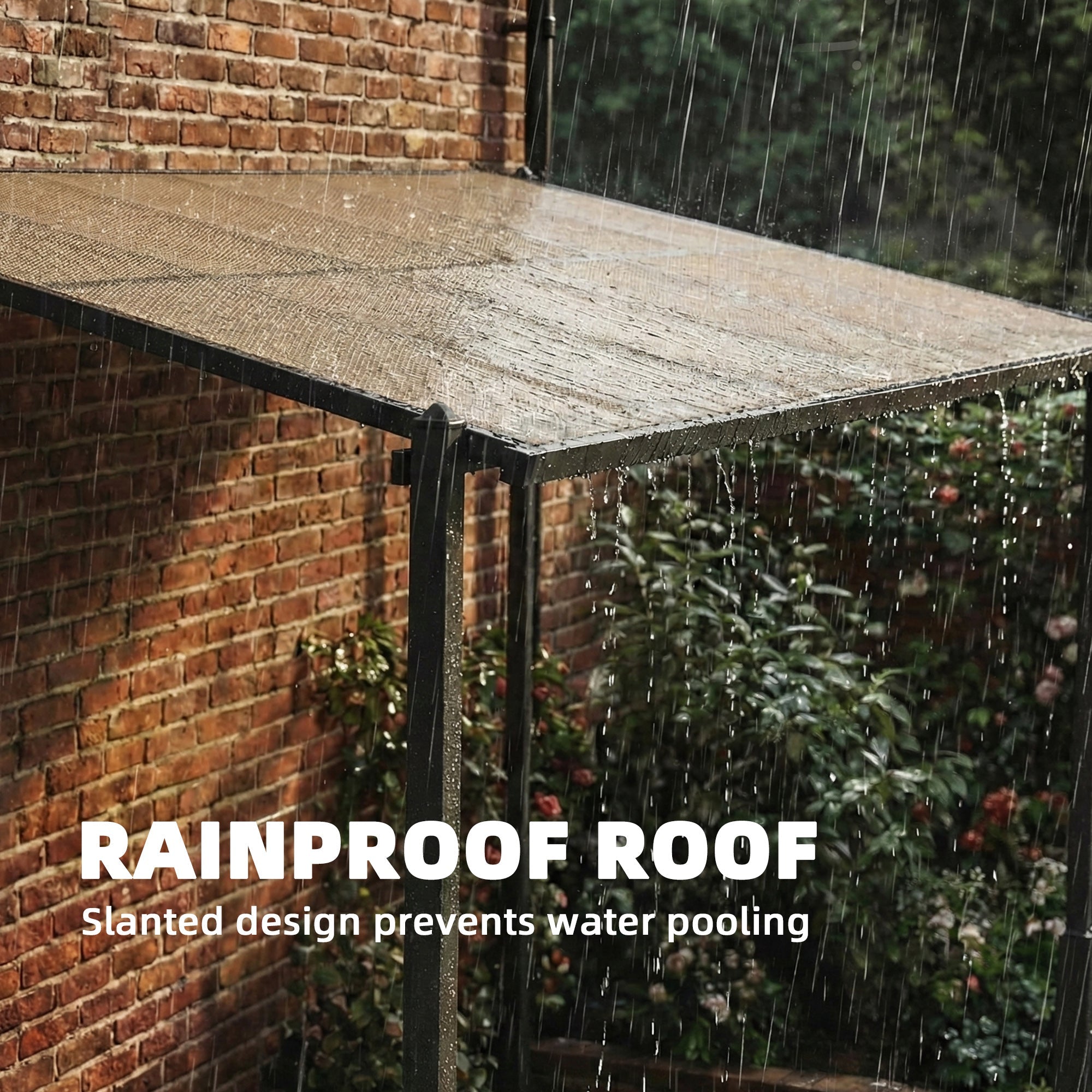 Outsunny 3.6 x 3 m Lean to Garden Pergola with PC Roof, Aluminium Frame Hardtop Gazebo Pergola with Drainage Gutters, Dark Grey