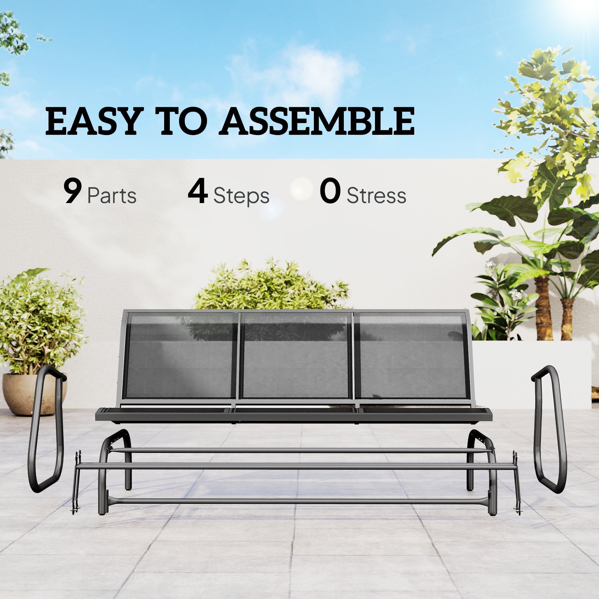 Outsunny 3-Seat Glider Rocking Chair for 3 People Garden Bench Patio Furniture Metal Frame, Grey