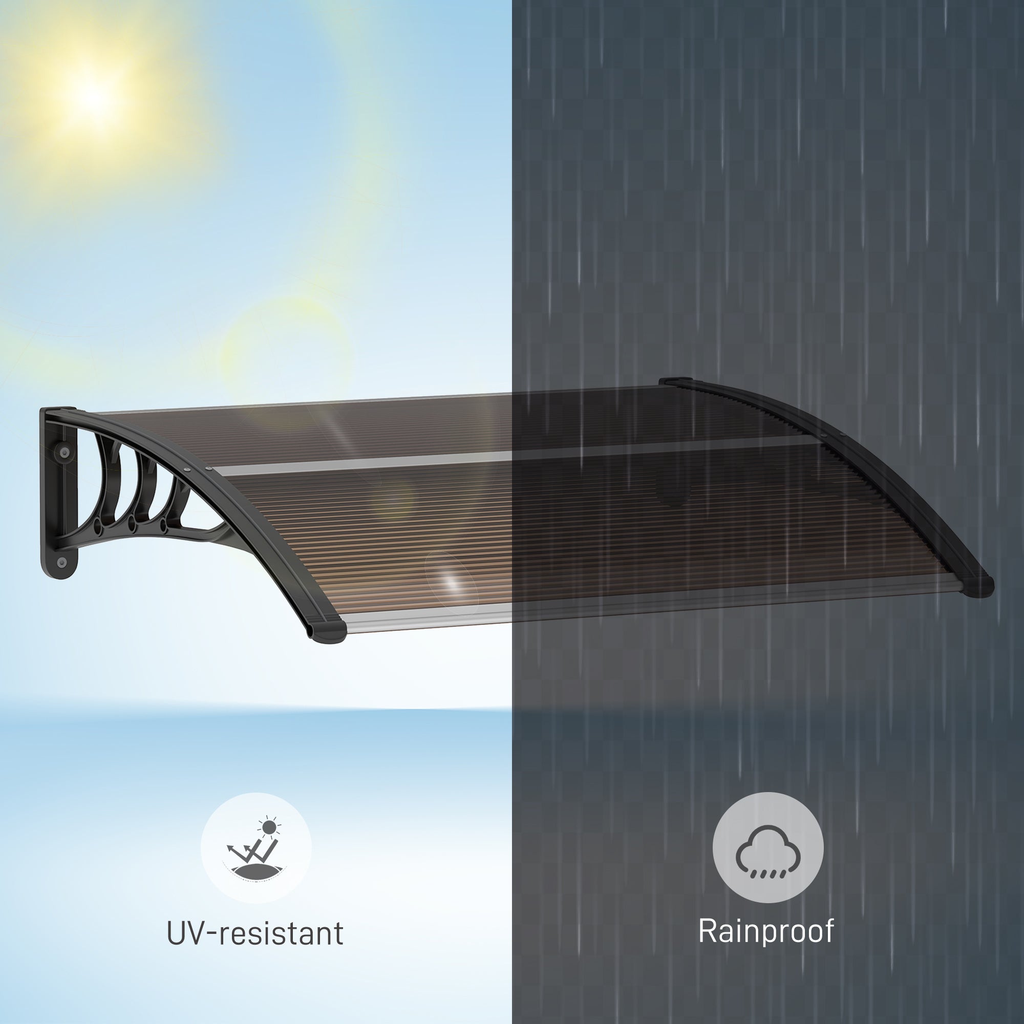 Outsunny Front Door Canopy Outdoor Awning Aluminium Rigid Plastic Polycarbonate Rain Shelter UV Water Rain Resistant 120 x 75cm Brown