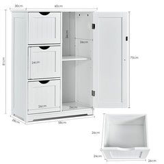 1-Door Freestanding Bathroom Cabinet with 3 Drawers-White