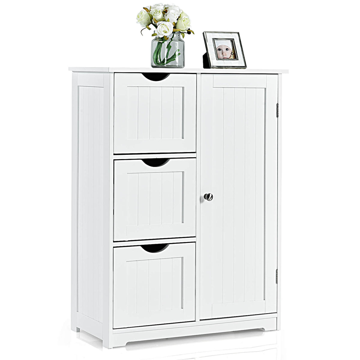 1-Door Freestanding Bathroom Cabinet with 3 Drawers-White