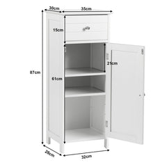 3-Tier Free-Standing Bathroom Cabinet with Drawer-White