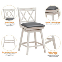 Set of 2 Counter Height Bar Stool with Ergonomic Backrest-White