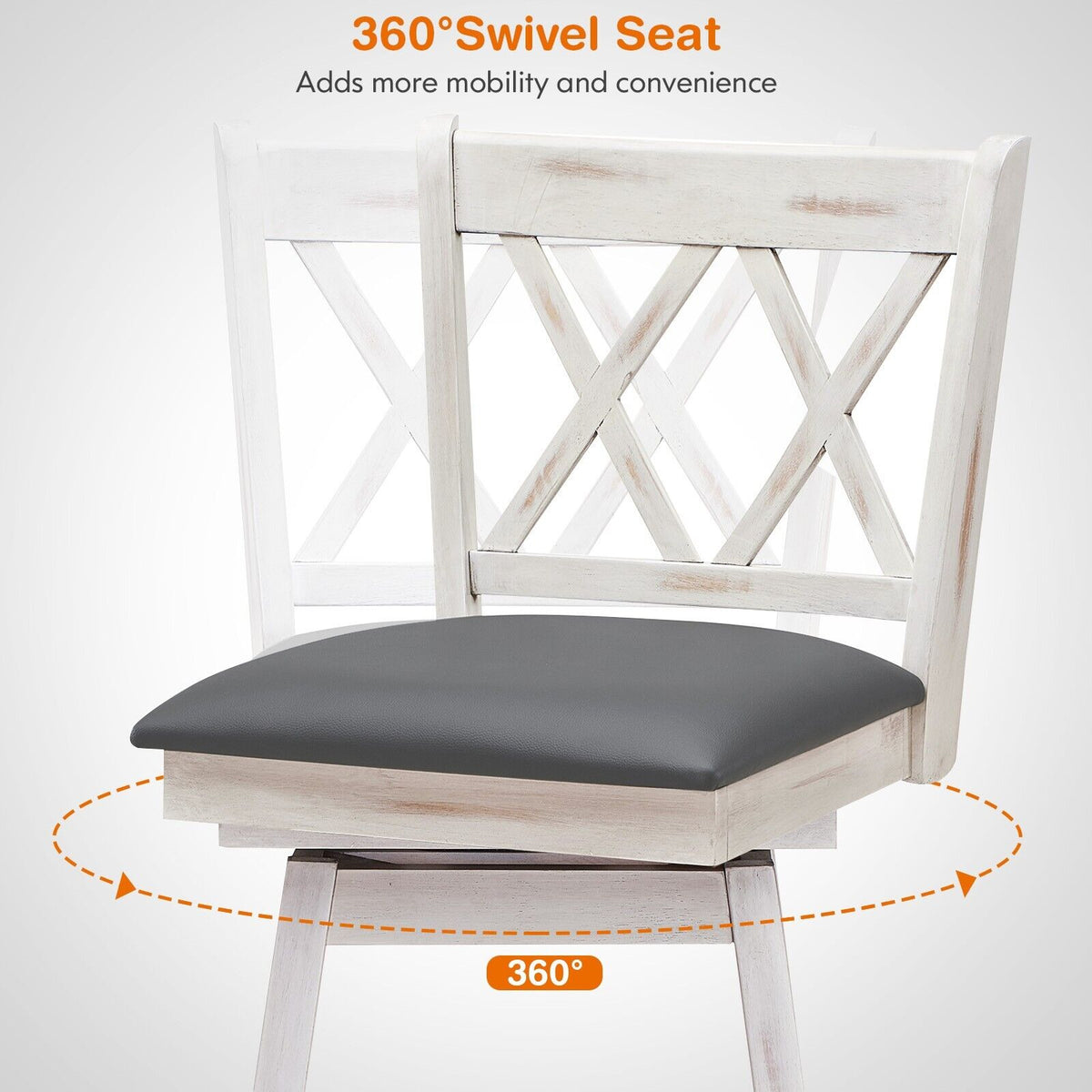 Set of 2 Counter Height Bar Stool with Ergonomic Backrest-White
