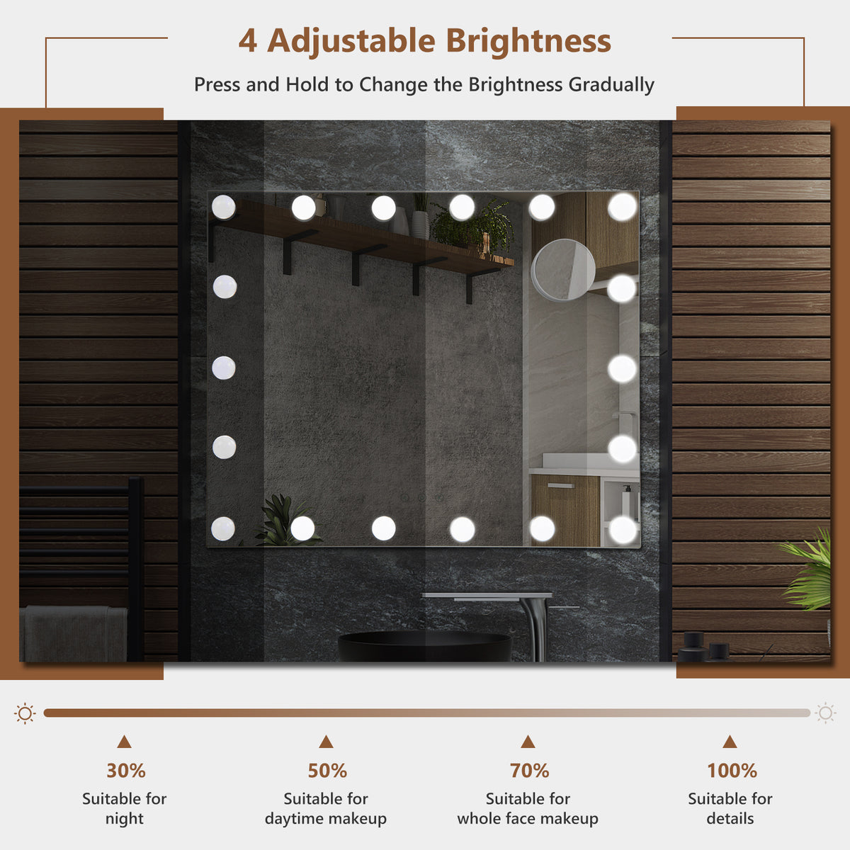 Makeup Mirror with 18 Dimmable LED Lights and Magnifying Mirror-White
