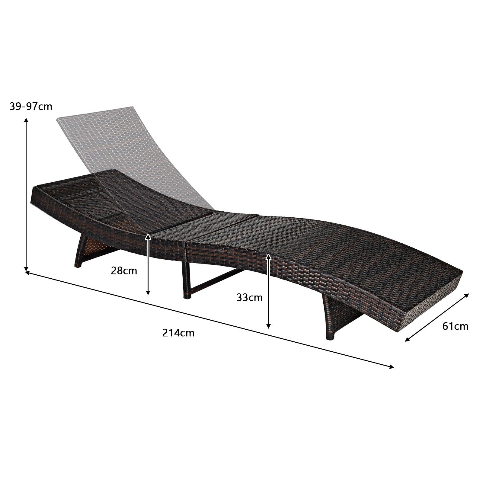 Outdoor Adjustable Folding Chaise Lounge with Removable Thick Cushion-White