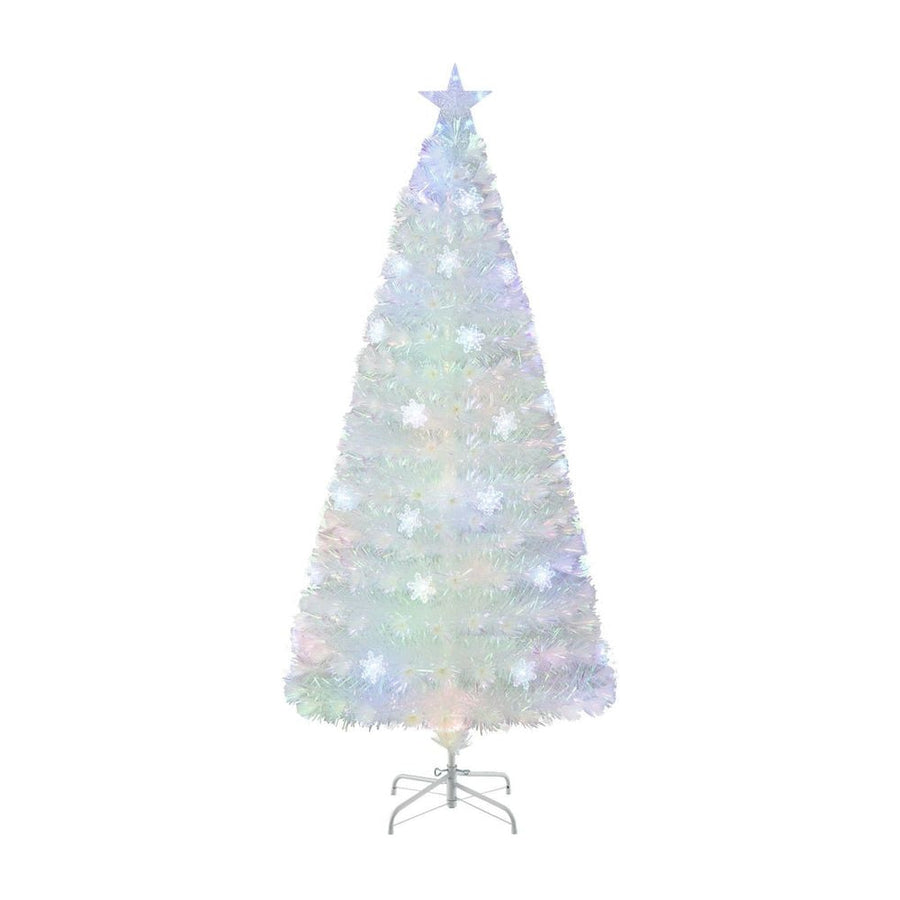 4/5/6 Feet Artificial Fiber Optic White Pre-lit Christmas Tree with Light-180 cm