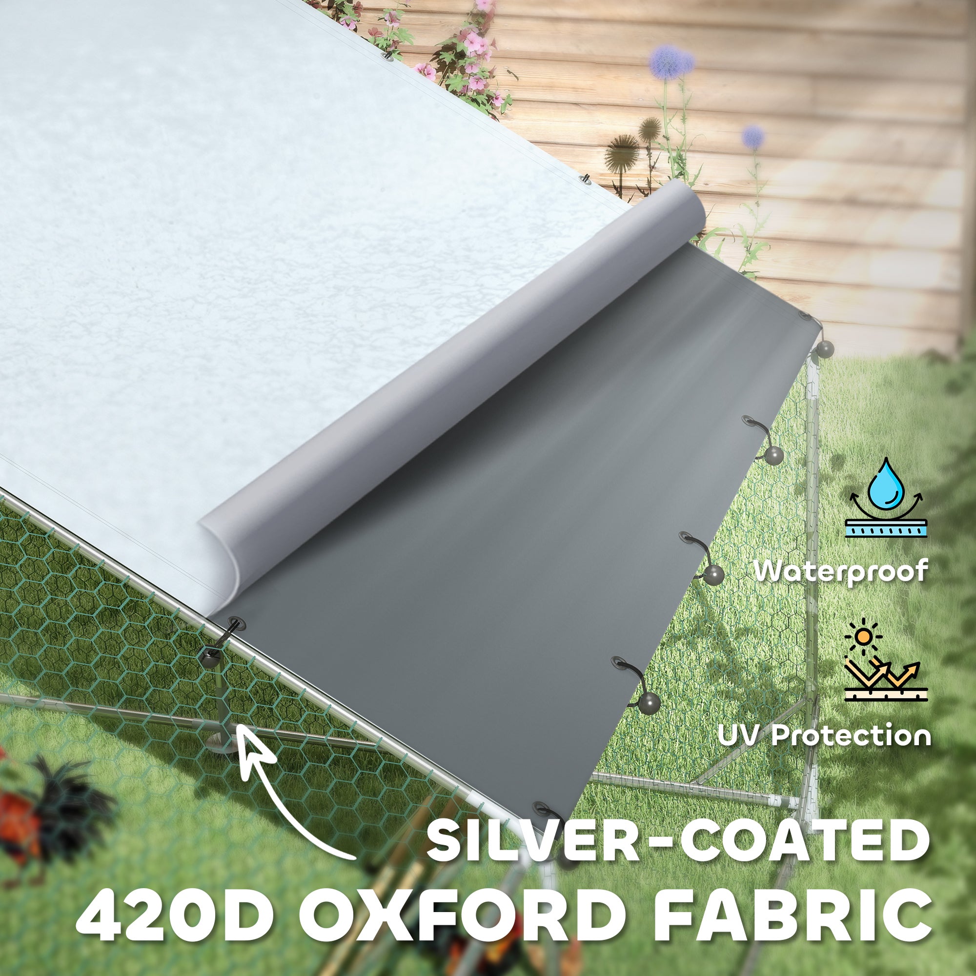 PawHut Walk-in Chicken Run w/ Cover, Feeding Door, Hanging Feeder, Perch, for 12-18 Poultry