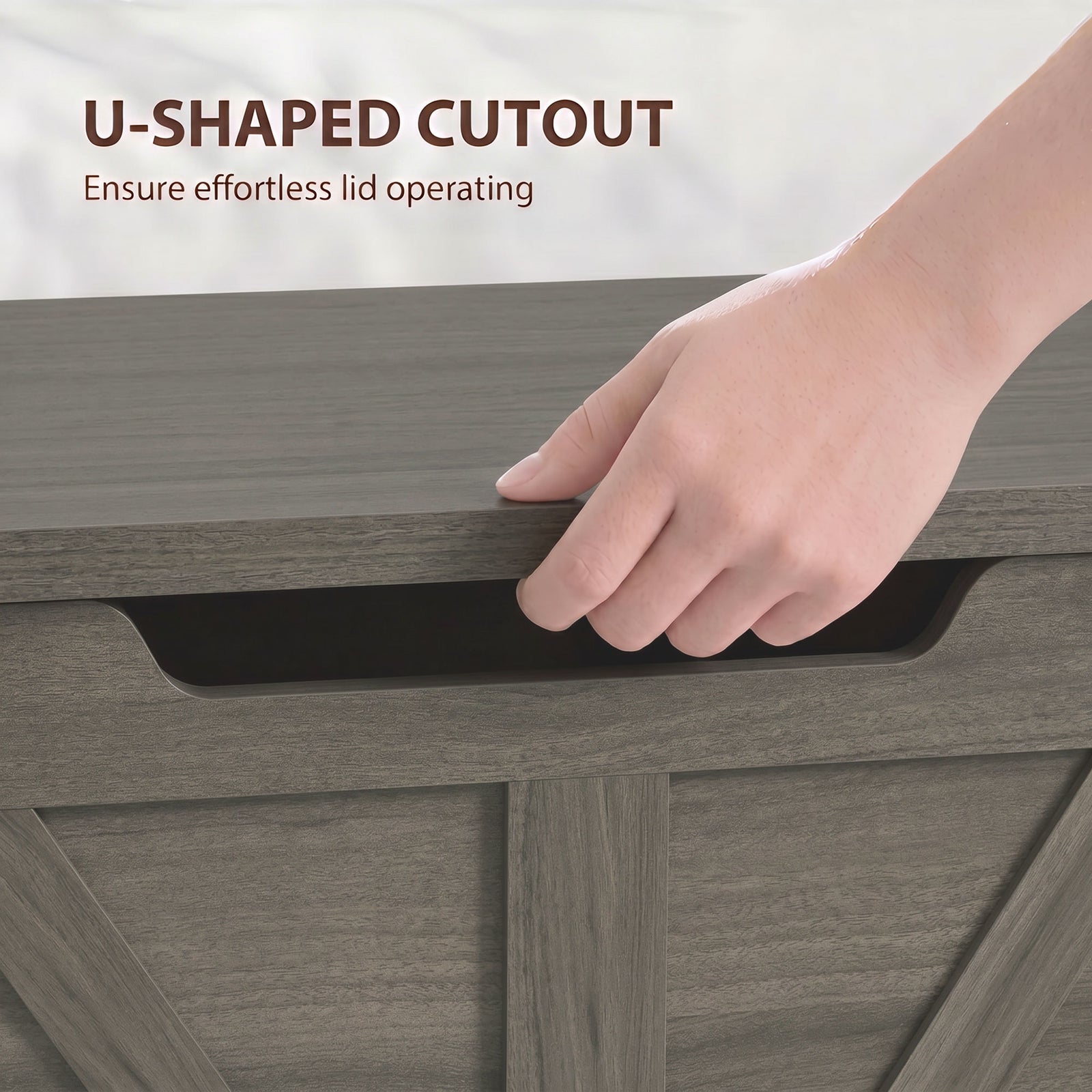 HOMCOM 100L Home Storage Box, with Safety Hinge - Dark Grey Wood-Effect