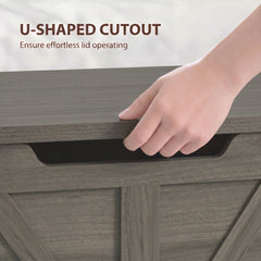 HOMCOM 100L Home Storage Box, with Safety Hinge - Dark Grey Wood-Effect