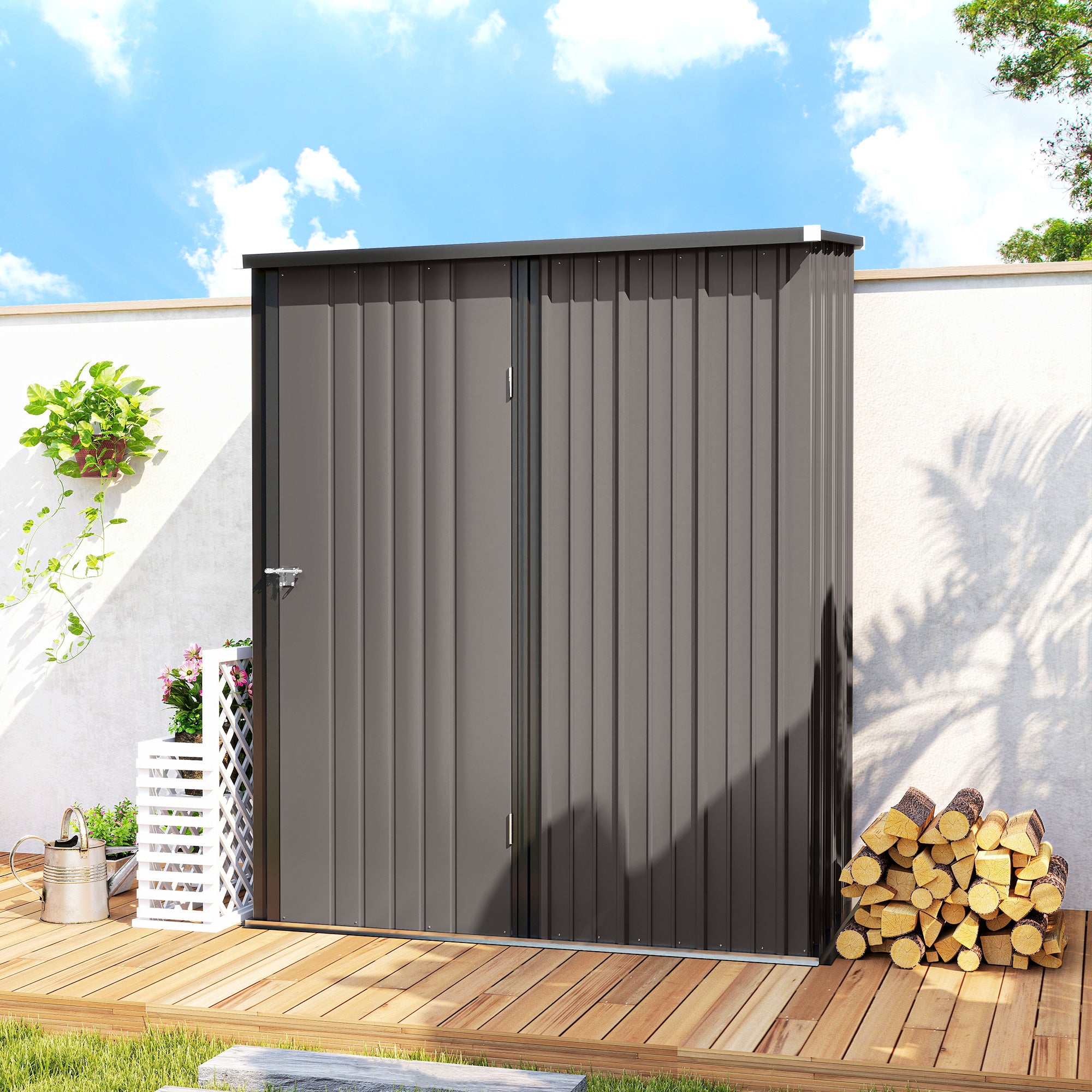 Outsunny 5.3 x 3.1ft Corrugated Steel Garden Shed - Light Grey