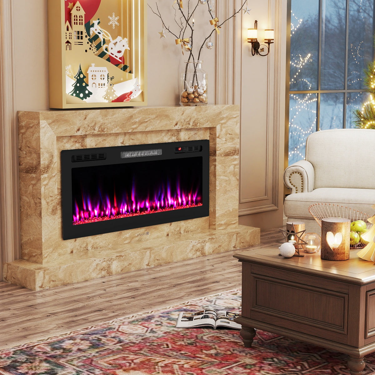 WiFi-Enabled Electric Fireplace Compatible with Alexa and Google Assistant-L