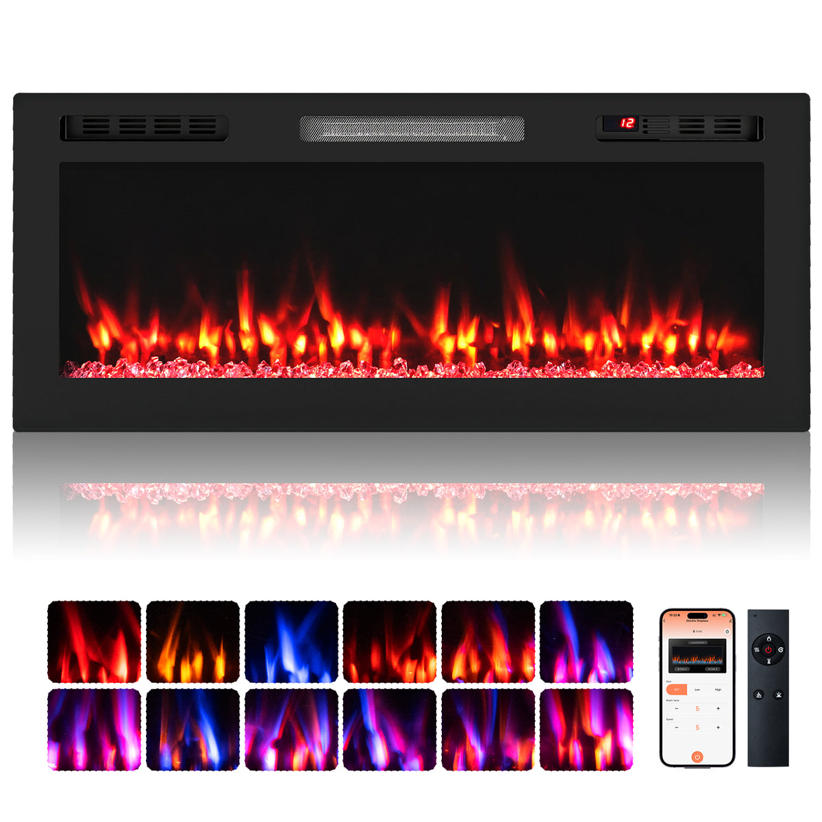 WiFi-Enabled Electric Fireplace Compatible with Alexa and Google Assistant-L
