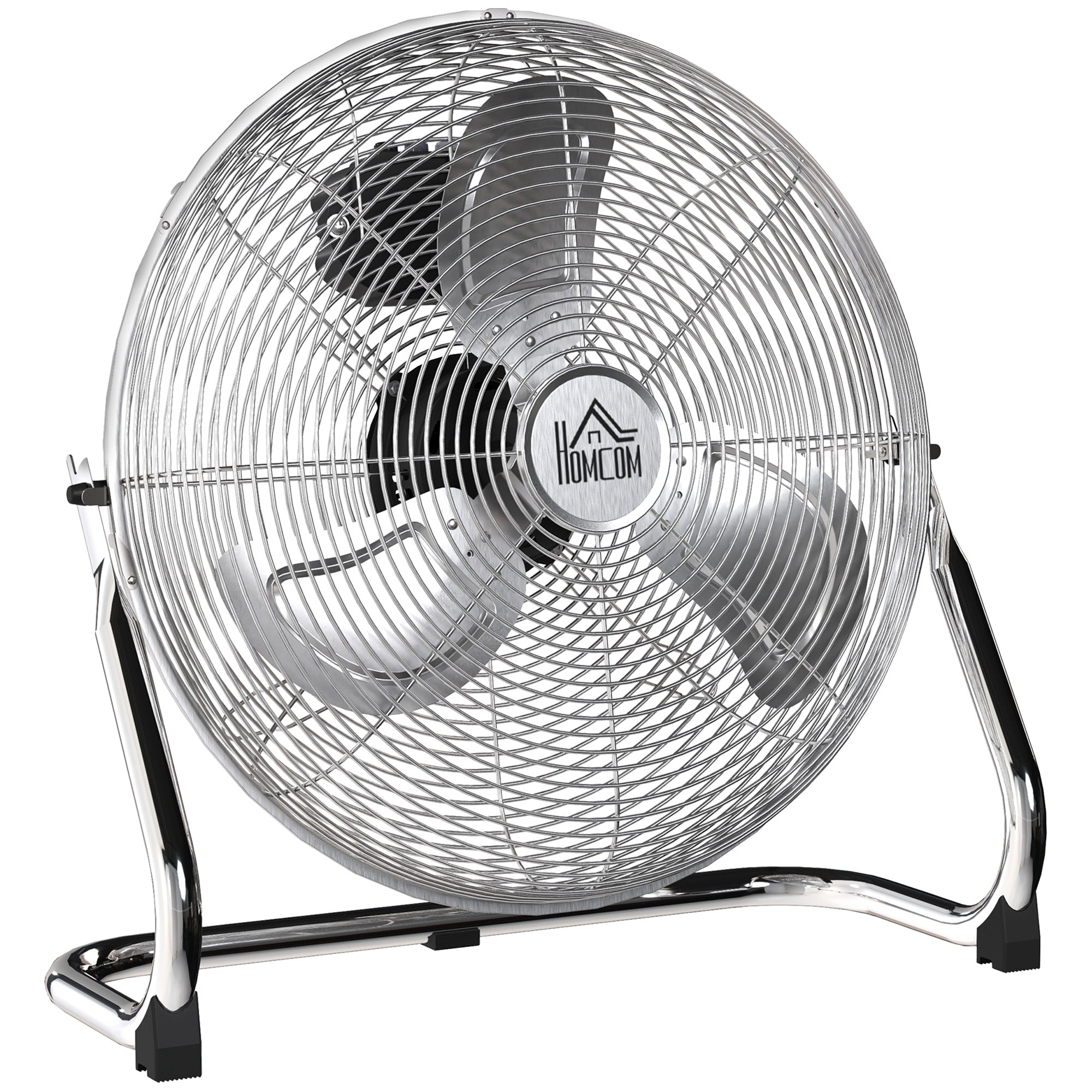 HOMCOM Metal Floor Fan with 3 Speeds & 120√Ç¬∞ Adjustable Tilt - Silver Tone