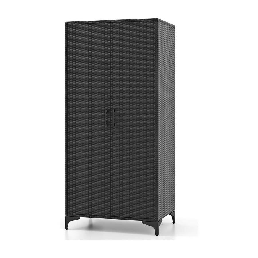 PE Rattan Wardrobe Armoire Closet with Hanging Rod and 4 Storage Cubes for Home Patio Garage-Black