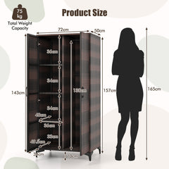 PE Rattan Wardrobe Armoire Closet with Hanging Rod and 4 Storage Cubes for Home Patio Garage-Brown
