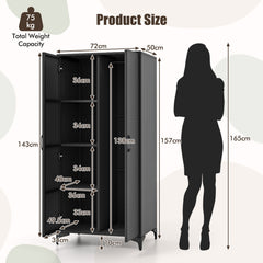 PE Rattan Wardrobe Armoire Closet with Hanging Rod and 4 Storage Cubes for Home Patio Garage-Black
