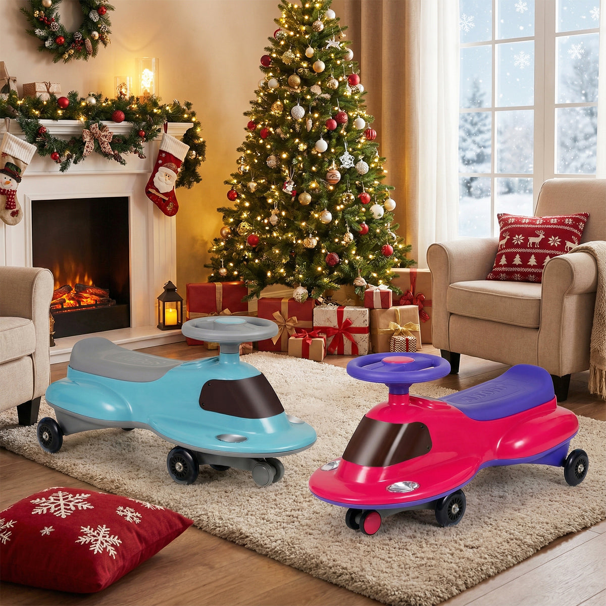 Wiggle Car with Under-seat Storage and LED Flashing Wheels-Blue