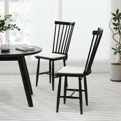 Windsor Dining Chair Set of 2 with Spindle Back for Kitchen and Restaurant-Black