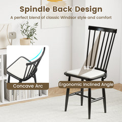 Windsor Dining Chair Set of 2 with Spindle Back for Kitchen and Restaurant-Black