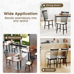 Windsor Dining Chair Set of 2 with Spindle Back for Kitchen and Restaurant-Black