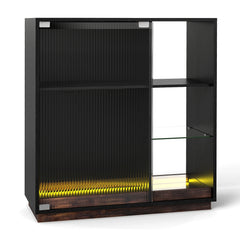 Wine Bar Cabinet with LED Lights & Glass Racks for Living Room Dining Room-Black