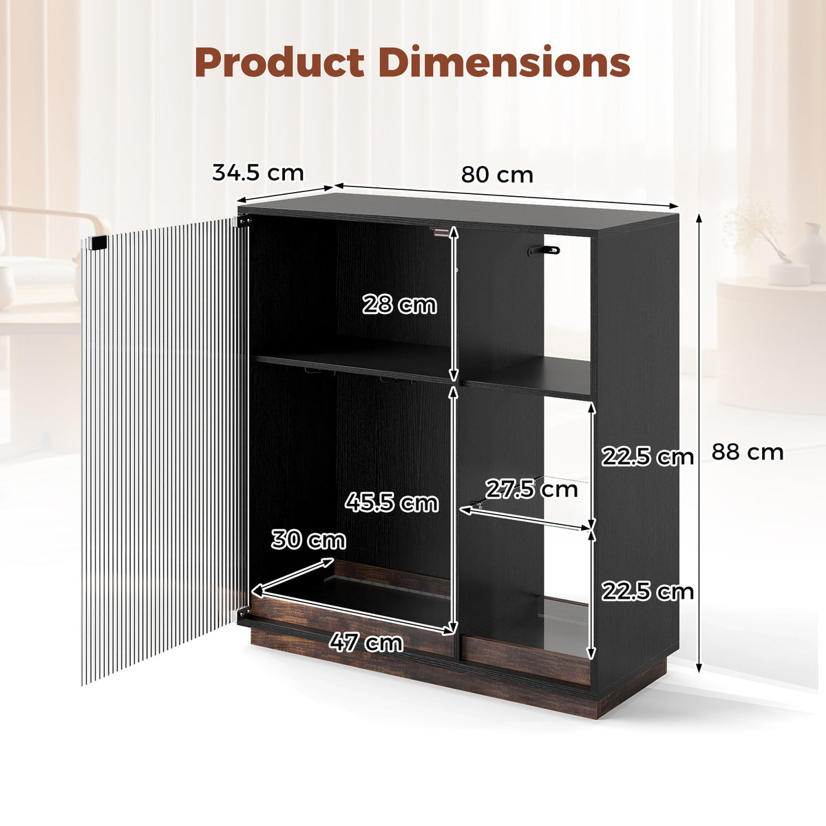 Wine Bar Cabinet with LED Lights & Glass Racks for Living Room Dining Room-Black