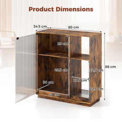 Wine Bar Cabinet with LED Lights & Glass Racks for Living Room Dining Room-Rustic Bown