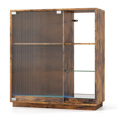Wine Bar Cabinet with LED Lights & Glass Racks for Living Room Dining Room-Rustic Bown