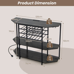 Wine Bar Cabinet 3-Tier Wine Rack with Shelves and Glass Holders-Grey