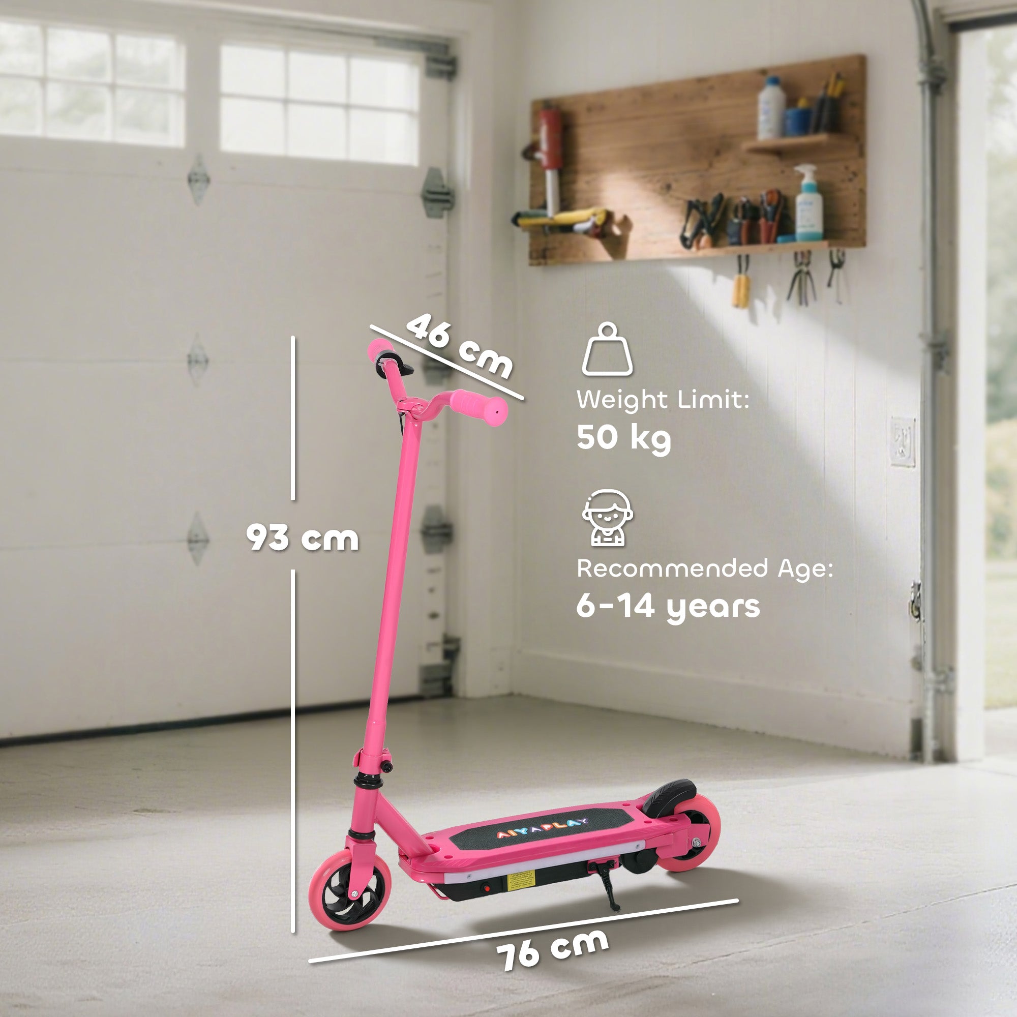 AIYAPLAY Electric Scooter for Kids 6-14 Years, with Colourful Lights, Pink