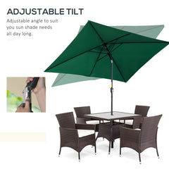 Outsunny 3x2m Garden Parasol Umbrella with Aluminium Pole, Tilt and Crank, Rectangular Outdoor Table Parasol Sun Shade for Patio, Green