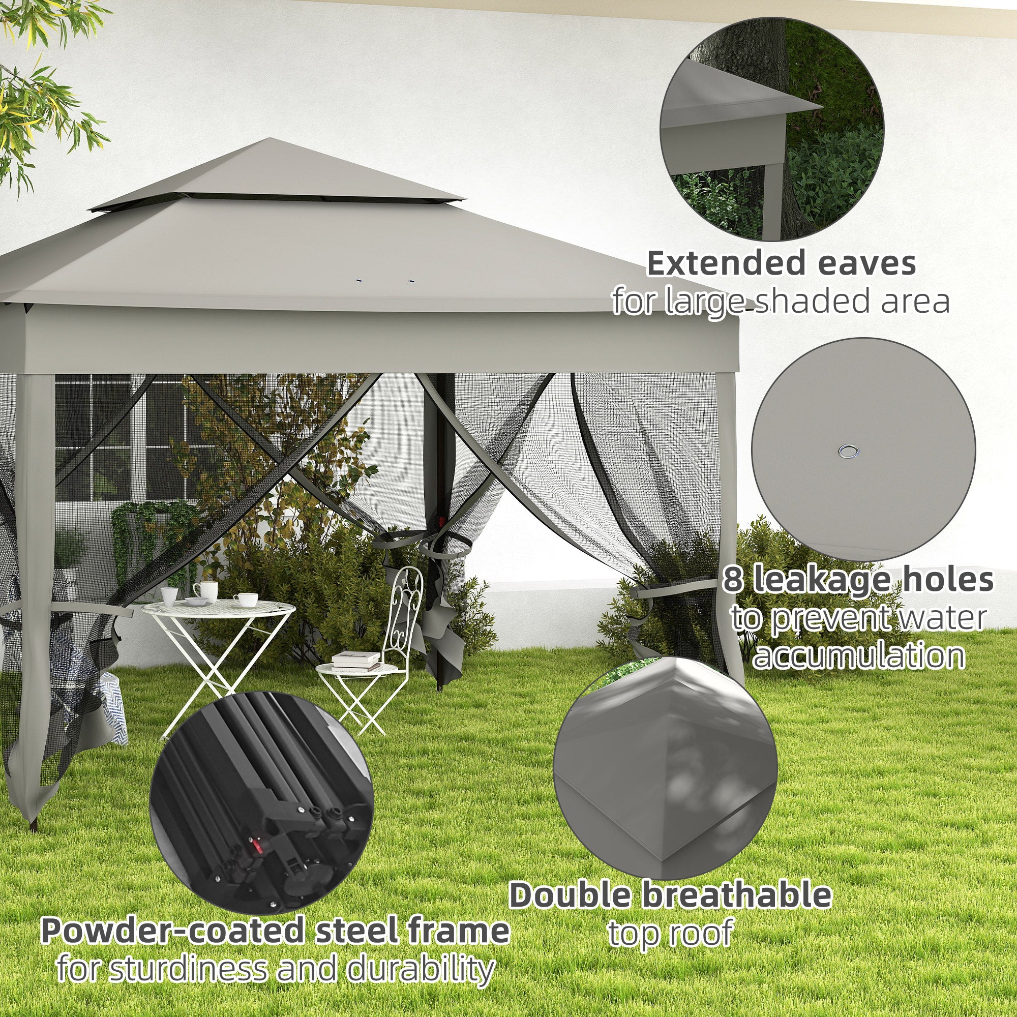 Outsunny 3 x 3(m) Pop Up Gazebo, Double-roof Garden Tent with Netting and Carry Bag, Party Event Shelter for Outdoor Patio, Dark Grey