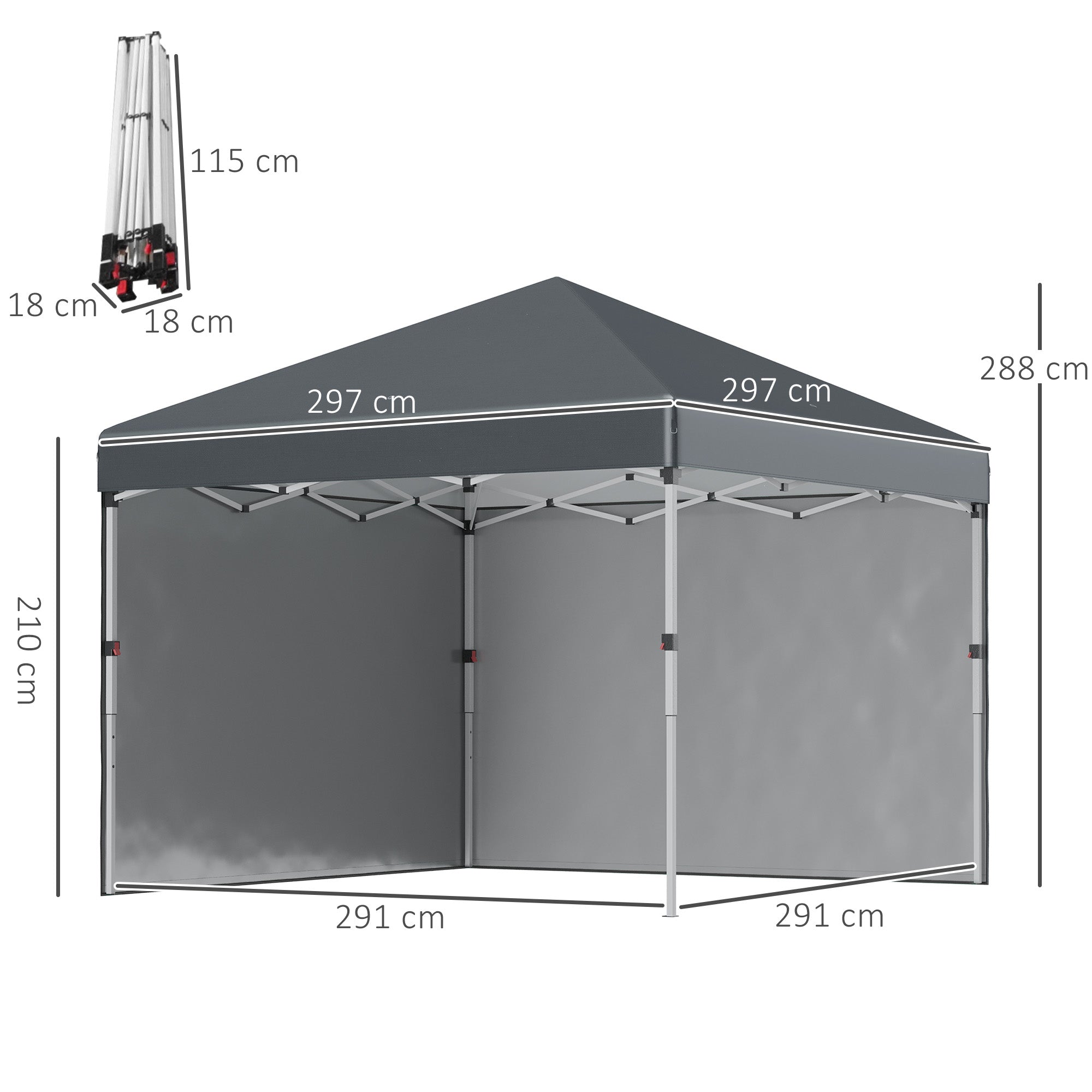 Outsunny 3 x 3 (M) Pop Up Gazebo, UPF 30+ with 2 Sidewalls, Leg Weight Bags and Wheeled Bag, Height Adjustable Party Tent Event Shelter for Garden, Patio, Dark Grey