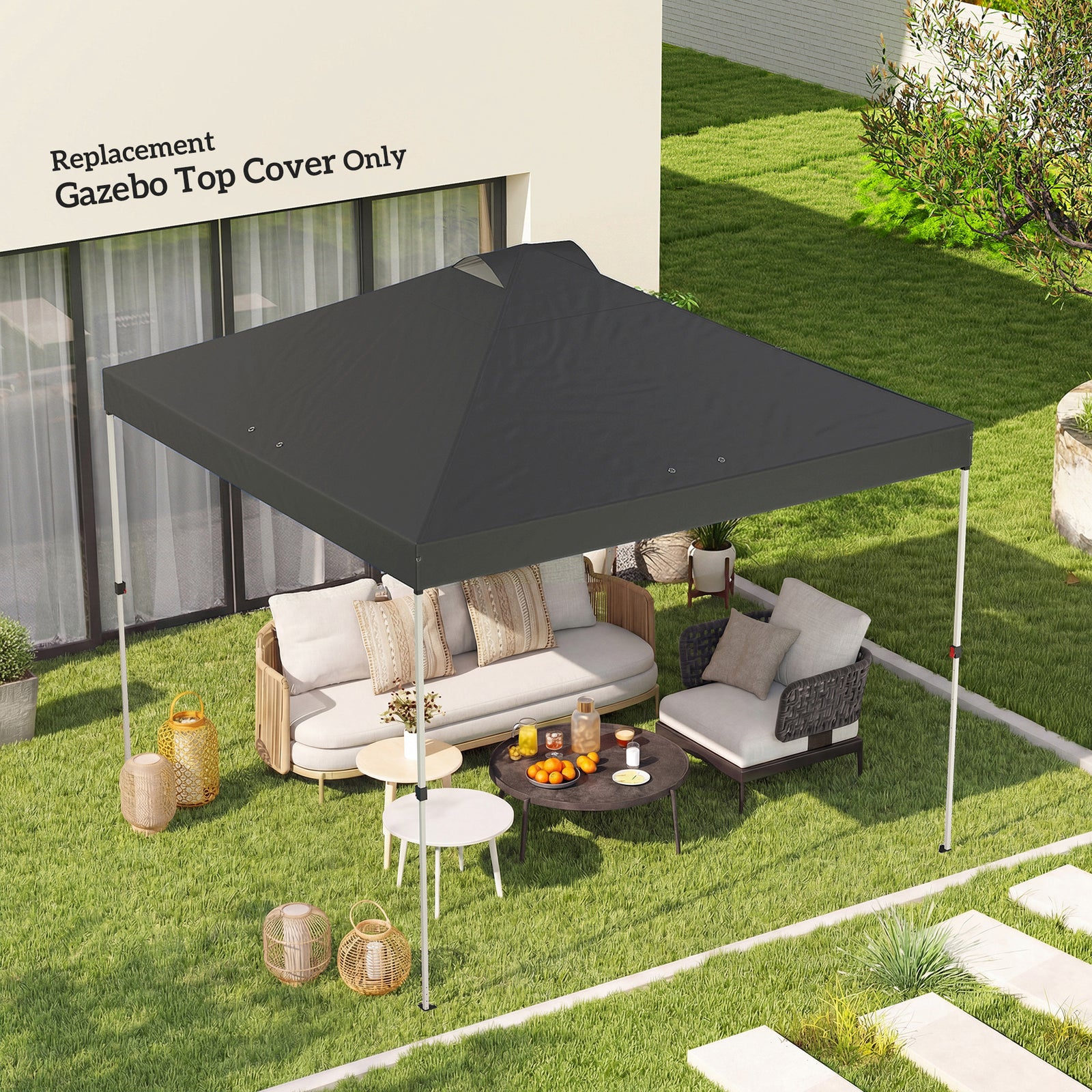 Outsunny Gazebo Roof Replacement UV50+ Waterproof Pop Up Canopy Cover with 8 Drainage Holes 3 x 3 m Dark Grey