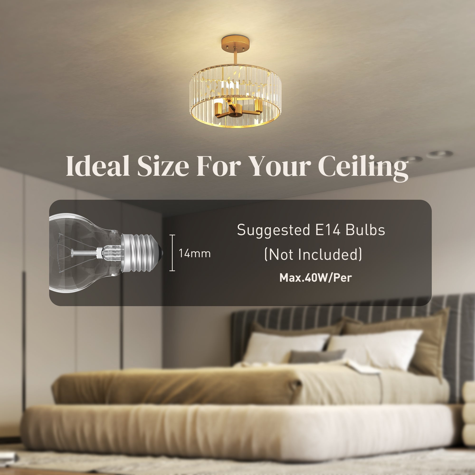 HOMCOM Crystal Ceiling Light Fixture, Semi Flush Mount Modern Crystal Chandelier Ceiling Light for Living Room, Bedroom, Hallway, Dining Room, E14 Base 3-Lights, Gold Tone