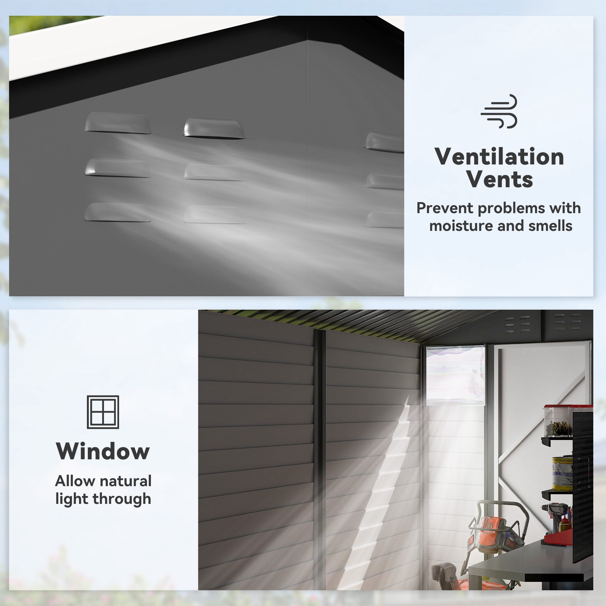 Outsunny 9x 6FT Metal Outdoor Garden Shed, Galvanised Tool Storage Shed w/ Sloped Roof, Lockable Door for Patio Lawn, Dark Grey