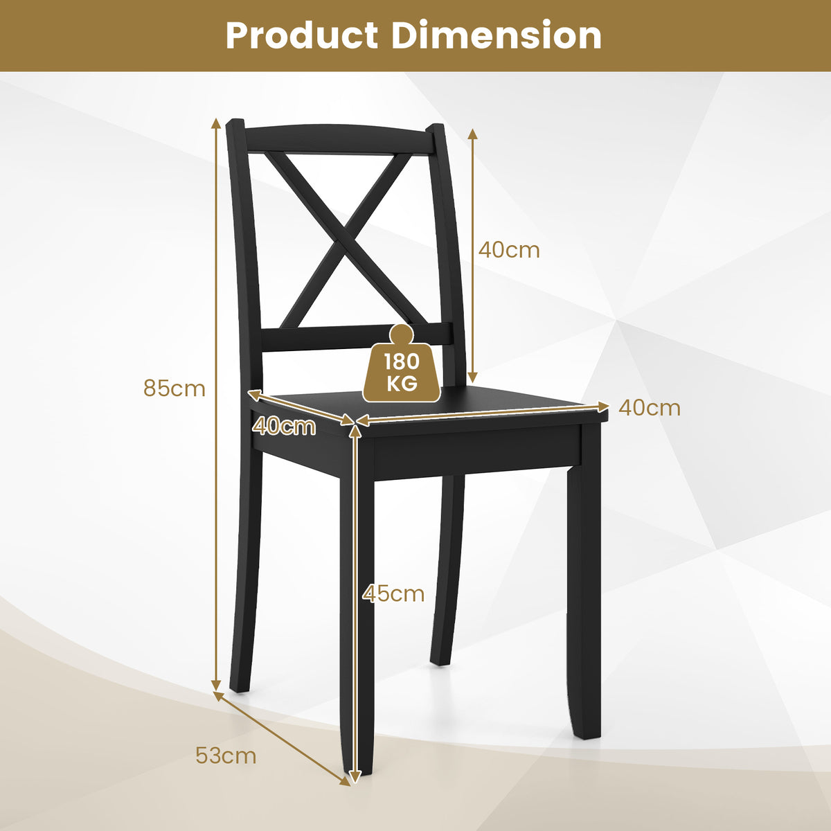 Wood Dining Chair Set of 2 with Rubber Wood Legs-Black