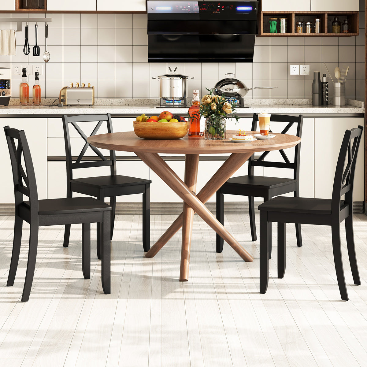 Wood Dining Chair Set of 2 with Rubber Wood Legs-Black