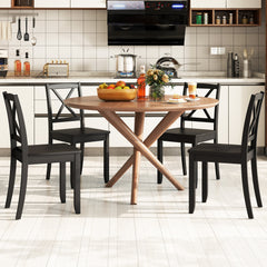 Wood Dining Chair Set of 2 with Rubber Wood Legs-Black