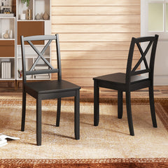 Wood Dining Chair Set of 2 with Rubber Wood Legs-Black