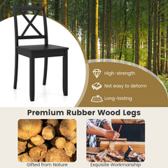 Wood Dining Chair Set of 2 with Rubber Wood Legs-Black