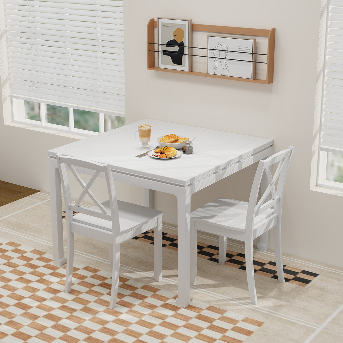 Wood Dining Chair Set of 2 with Rubber Wood Legs-White