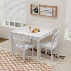 Wood Dining Chair Set of 2 with Rubber Wood Legs-White